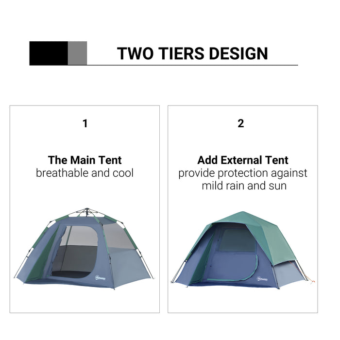 Fibreglass Frame Camping Shelter - 3 to 4 Person Lightweight Tent in Green - Ideal for Hikers and Outdoor Enthusiasts