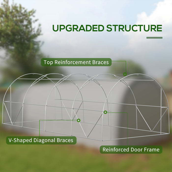 Polytunnel Greenhouse 6x3m - Upgraded Structure with Mesh Door and Windows, includes 15 Plant Labels - Ideal for Season-Extending Gardening & Plant Protection