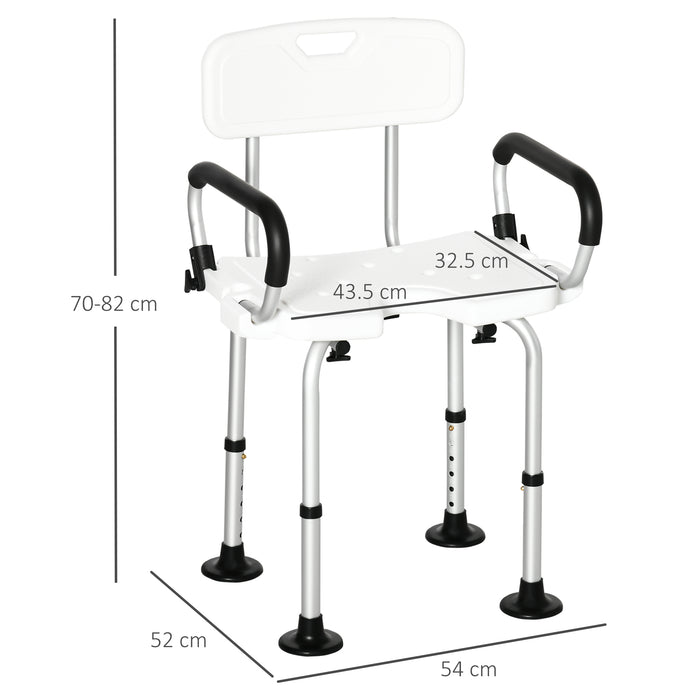 Elderly & Disabled Shower Comfort Chair - Adjustable Height, Padded Flip-Up Armrests & Back, Non-Slip Suction Feet - Safe Bathing Solution for Stability & Support