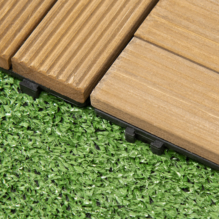 27 Pcs Interlocking Wooden Deck Tiles - Weather-Resistant Outdoor Patio and Balcony Floor Covering, 30x30 cm, 2.5㎡ Coverage - Ideal for Terrace & Hot Tub Areas, Brown Design