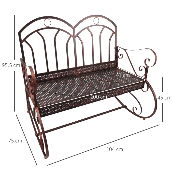 2-Seater Metal Rocking Garden Bench - Outdoor Swing Loveseat in Elegant Bronze - Perfect for Patios and Parks