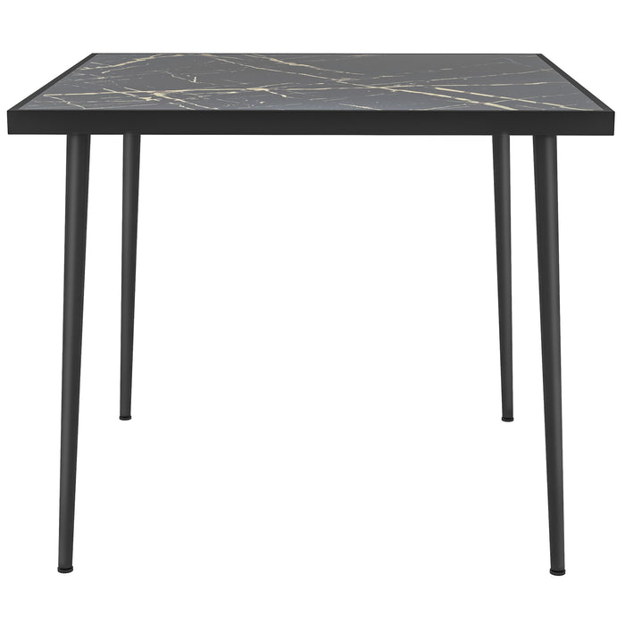 Outdoor Square Garden Table for Four - Marble Effect Tempered Glass Top with Sturdy Steel Frame - Ideal for Patio Dining and Entertainment