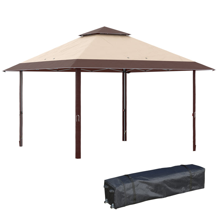 Pop-Up Double Roof Gazebo 4x4m - UV-Proof Canopy Tent with Roller Bag and Adjustable Legs, Steel Frame in Coffee - Perfect for Outdoor Parties and Events