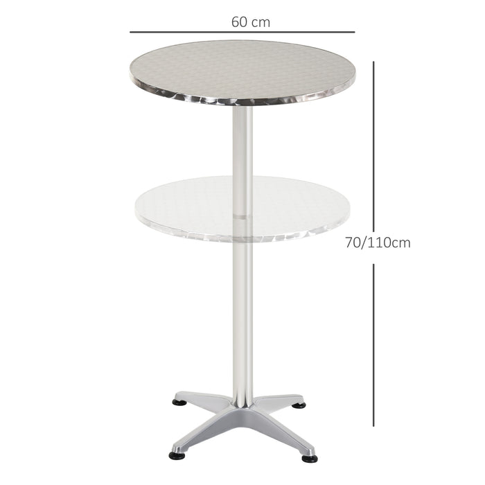 Round Aluminum Bistro Bar Table - Stainless Steel, Adjustable 70cm/110cm Heights, Ideal for Dining and Wine Pubs - Fits Indoor & Outdoor Settings