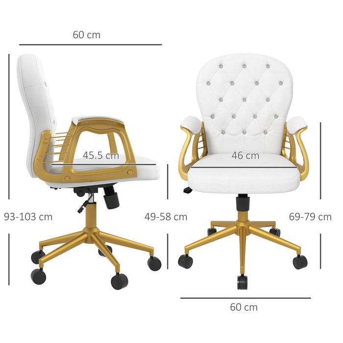 Ergonomic Height-Adjustable Task Chair - Plush Button-Tufted Workstation Chair with Padded Armrests & Tilt Feature - Comfortable Seating for Home Office Professionals, Cream White