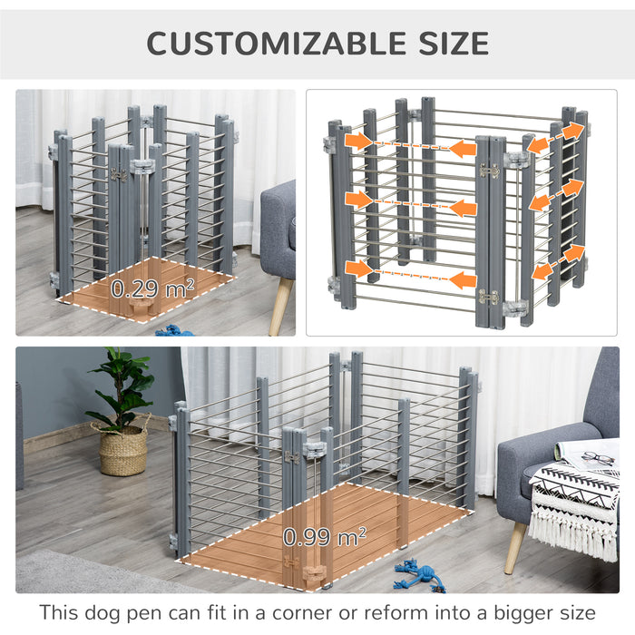 Adjustable Puppy Playpen with Gate Locks - Foldable Indoor/Outdoor Dog Enclosure, 64.5cm High in Grey - Ideal for Small Dogs and Safe Play Area