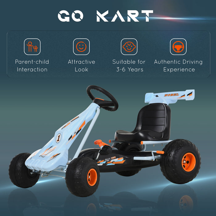 Kids Racing Pedal Go-Kart with Adjustable Seat - Durable PP Construction, Vibrant Blue/Orange Color - Ideal Outdoor Fun for Young Drivers