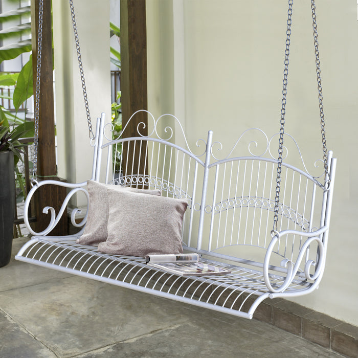 Garden Bliss Metal 2-Seater Swing - Sturdy White Patio Bench - Ideal for Relaxing Outdoors