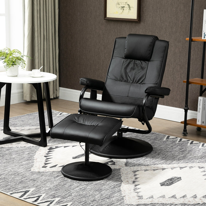 Manual Reclining Massage Chair with Ottoman - PU Leather Armchair with Soothing Massage Feature, Black - Ideal for Relaxation and Comfort in Home or Office