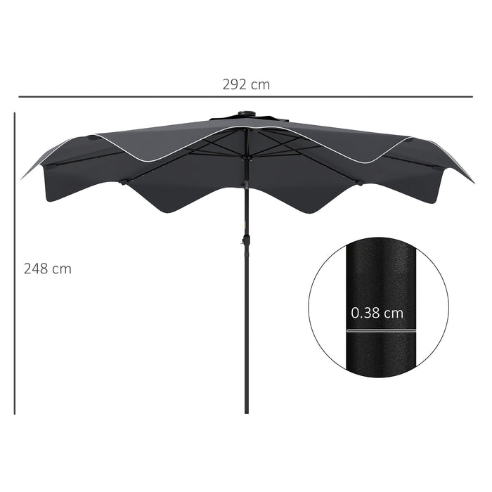 Outdoor Solar LED Patio Umbrella - Market Table Parasol with Tilt and Crank, 3x3m, Dark Grey - Ideal for Enhanced Evening Ambiance and Sun Protection