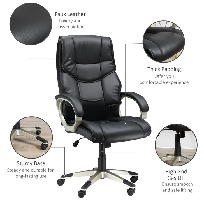 High Back Swivel Chair - Ergonomic Faux Leather Office Desk Chair with Adjustable Height and Rocking Feature - Ideal for Home Office Comfort and Productivity