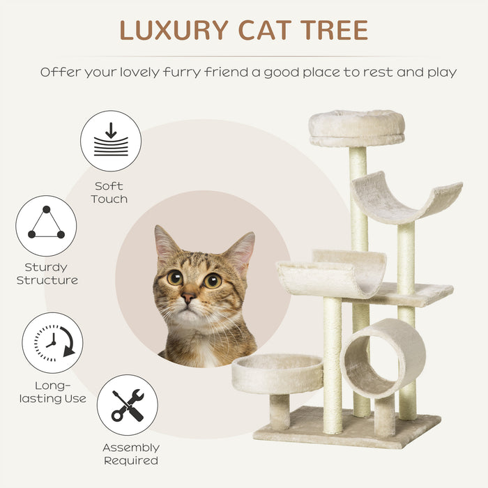 Plush Beige Cat Tree - Spacious 50x40x105cm Climbing & Lounging Tower - Ideal for Indoor Cats' Play & Rest