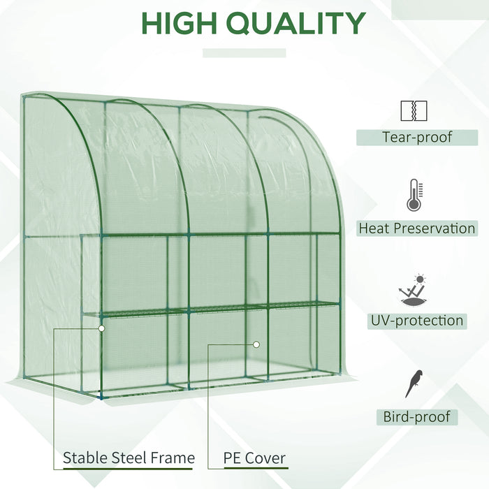 Walk-In Lean-to Garden Tunnel Greenhouse - Durable PE Cover with Roll-Up Zippered Door, 214 x 120 x 215 cm - Ideal for Extended Growing Season and Protecting Plants