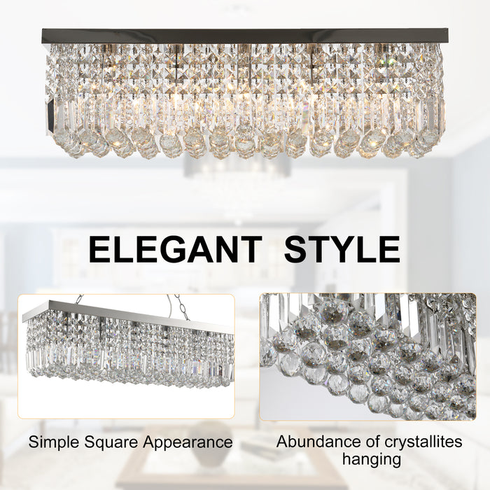 Modern Square Crystal Ceiling Chandelier - E14 Base, Silver Finish, 80x25x23cm for Living & Dining Room Elegance - Ideal Lighting Fixture for Sophisticated Home Ambiance