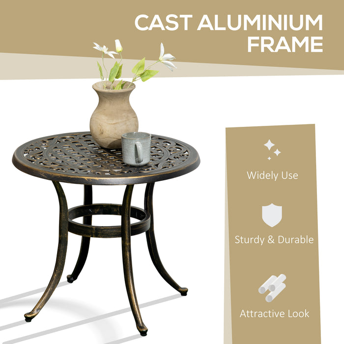 Industrial Round Side Table - Cast Aluminum Hollow Top, Garden & Patio-Friendly - Elegant Bronze Finish for Outdoor Living Spaces