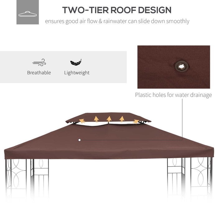 3x4m Gazebo Replacement Canopy - UV-Protective 2-Tier Top Roof Cover for Outdoor Patio - Ideal for Garden Sun Shelter and Awning, Brown (Top Only)