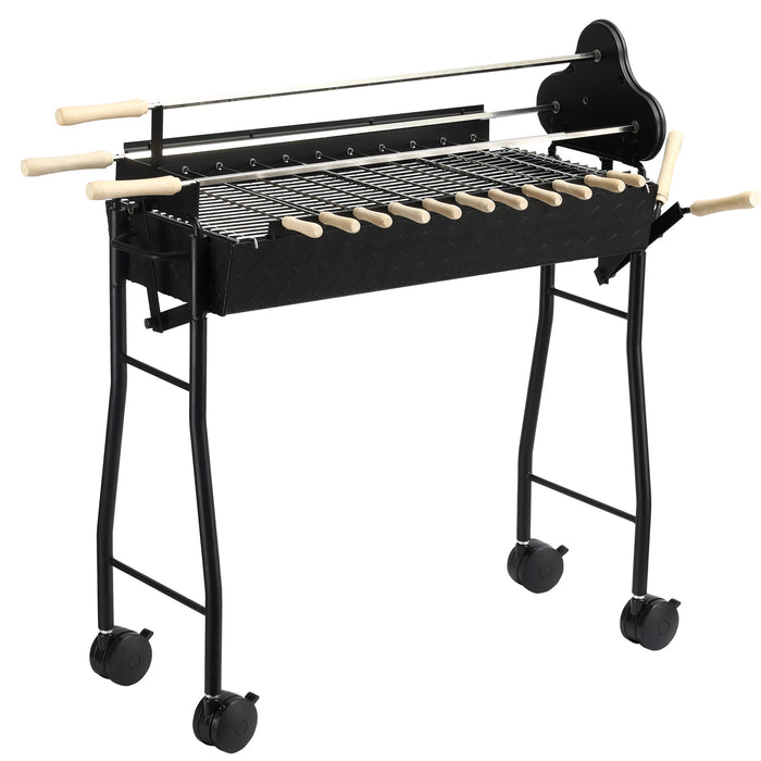 Charcoal Trolley BBQ - Outdoor High-Temperature Powder-Coated Grill with Wheels, 85x36x90cm - Ideal for Garden Barbecue Cooking