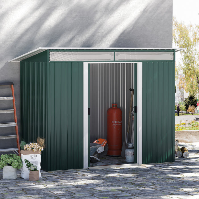 Pent Roof Metal Garden Shed - Spacious 260x133x200 cm Storage Solution with Ventilation - Ideal for Garden Tool Organization and Clutter Reduction