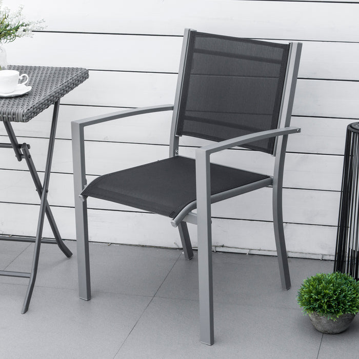 Outdoor Patio Seating Duo - Black & Grey Texteline Mesh Chairs with Square Steel Frames and Foot Caps - Durable, Easy-to-Clean Garden and Deck Comfort