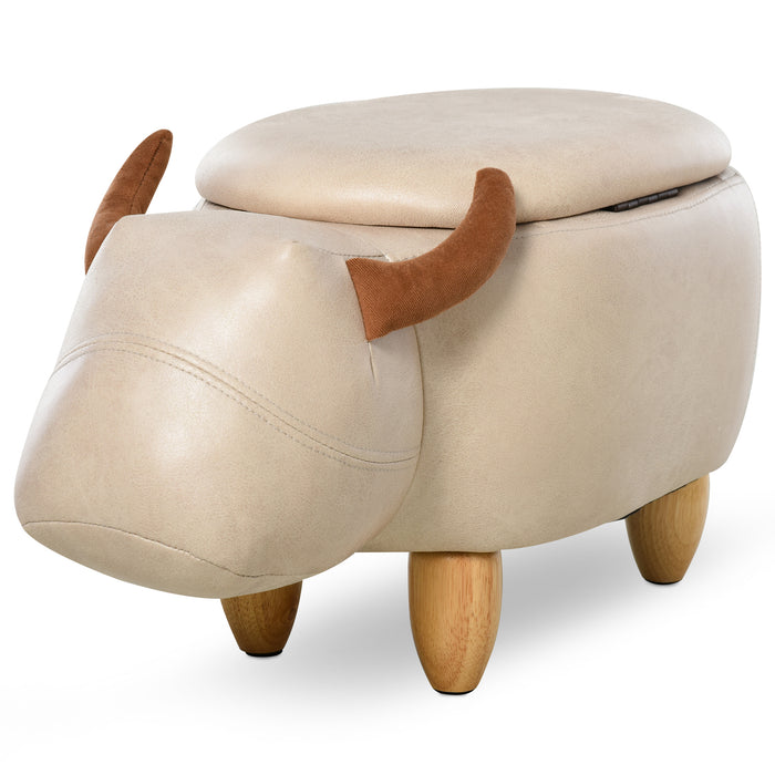 Buffalo-Shaped Storage Ottoman - Padded Lid, Wooden Frame Legs, Adorable Animal Design - Versatile Decoration and Footrest for Kids' Room