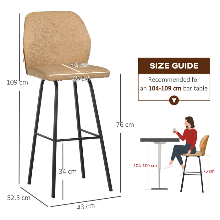 Linen-Touch Upholstered Bar Chairs Set of 4 - Comfortable Kitchen Stools with Backs and Steel Legs, Light Brown - Ideal for Dining Room and Kitchen Island Seating