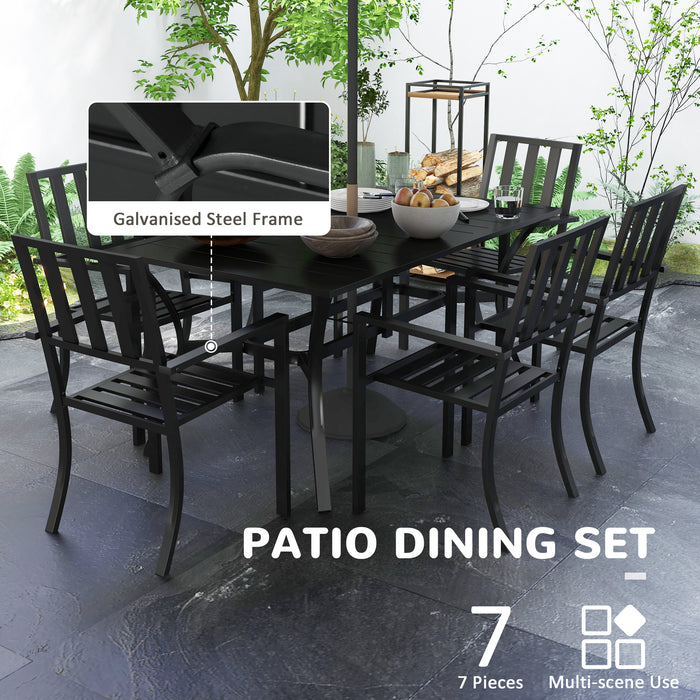 7-Piece Outdoor Dining Set with Umbrella Hole - Garden Table and 6 Chairs for Poolside Enjoyment - Perfect for Patio Gatherings and Al Fresco Dining, Black