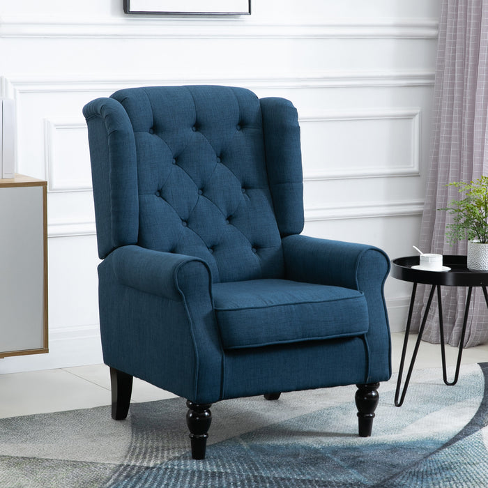 Retro Blue Wingback Accent Chair - Tufted Upholstery and Button Detailing - Elegant Occasional Seating Solution for Living Room and Bedroom