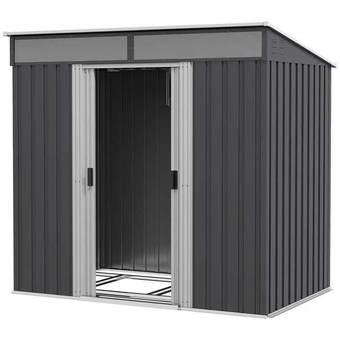 Galvanised 6.5x4FT Metal Shed - Lockable Garden Storage with Sliding Doors & Ventilation - Ideal for Secure Tool Organization