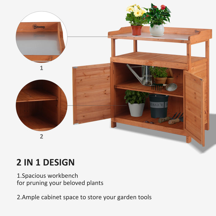 Gardening Workstation with Galvanized Surface - Multipurpose Potting Bench with Storage Cabinet - Ideal for Plant Lovers and Garden Organization