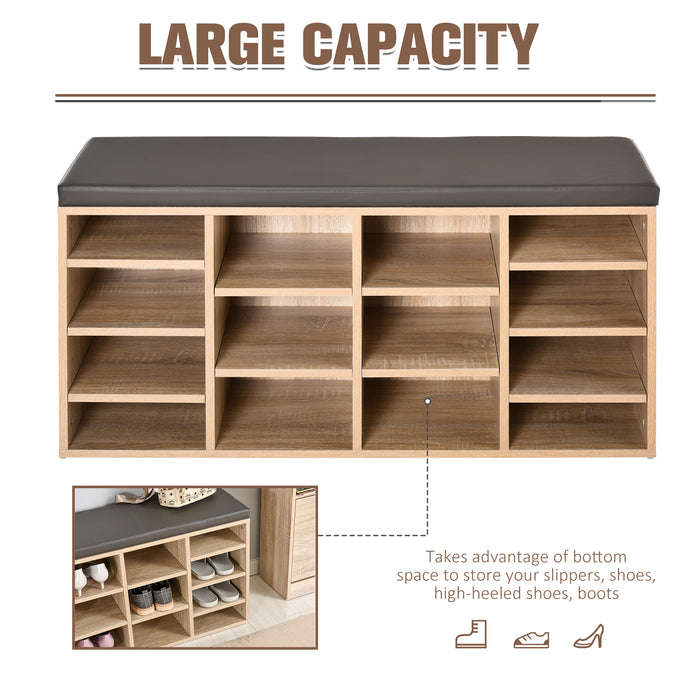 14-Compartment Multi-Storage Shoe Rack with Cushioned Top - Adjustable Shelves, Solid Frame, and Protective Foot Pads - Ideal for Home Office, Organizing Footwear from Boots to Trainers, in Brown