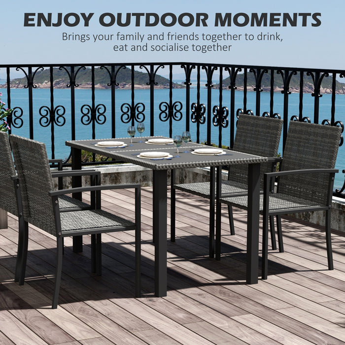 5-Piece Patio Dining Set with Tempered Glass Tabletop - Outdoor Conservatory Furniture, 4 Grey Chairs - Ideal for Al Fresco Meals & Gatherings