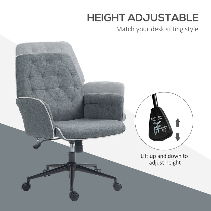 Modern Linen Swivel Computer Chair with Armrest - Adjustable Height, Dark Grey Office Seat - Comfort & Style for Professionals and Home Offices