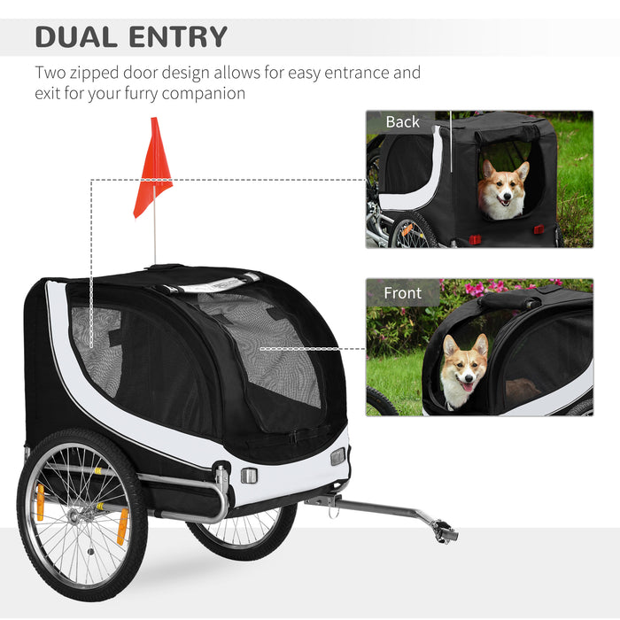 Steel Pet Bike Trailer - Water-Resistant Dog Cart Carrier for Bicycles, White and Black - Convenient Travel Kit for Pet Owners