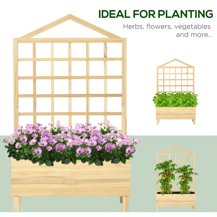 Distressed Wooden Planter with Trellis - Vine Climbing Supportive Raised Bed, 90x43x150cm, Natural Finish - Ideal for Gardeners and Outdoor Plant Enthusiasts