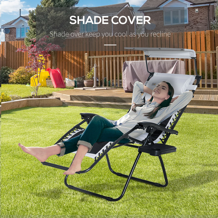 Zero Gravity Reclining Outdoor Chair - Folding Patio Lounger with Sunshade, Cup Holder & Pillow - Ideal for Poolside Relaxation & Camp Comfort