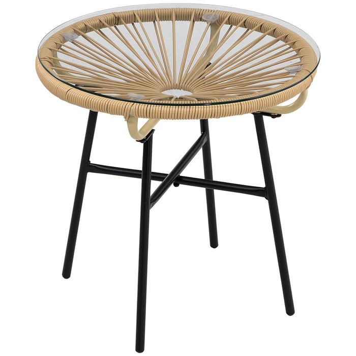 Round PE Rattan Side Table with Tempered Glass Top - Outdoor Coffee Table for Patio, Garden, Balcony - Durable and Stylish Furniture, Black