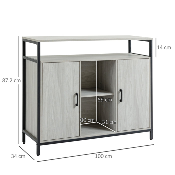 Modern Sideboard Cabinet - Steel Frame with 2 Doors and Adjustable Shelves for Storage - Ideal for Living Room and Hallway Organization, Light Grey