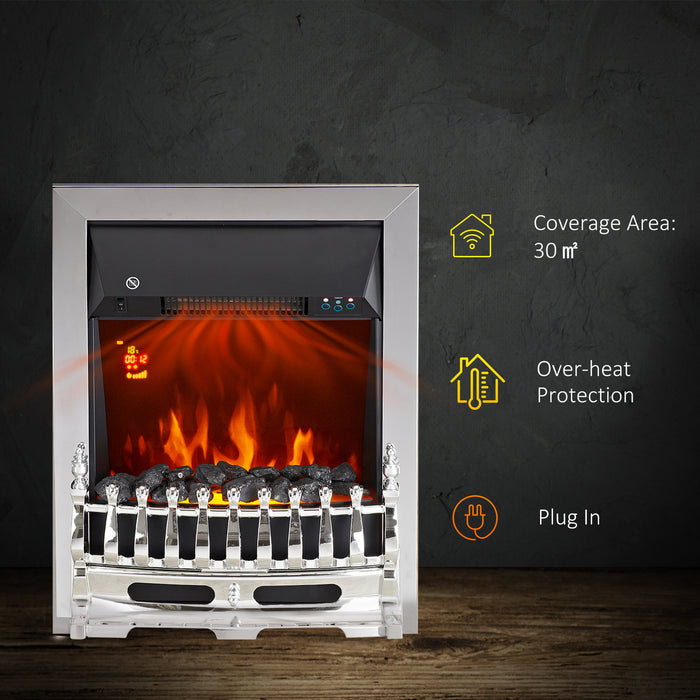 Electric Fireplace with LED Coal Flame Effect - Contemporary Inset Heater with Glass View and Remote Control - Cozy Ambiance for Home Space Heating