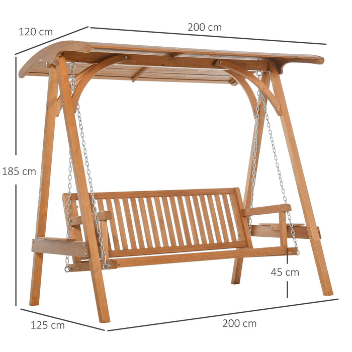 Wooden 3-Seater Garden Swing Chair with Canopy - Durable Larch Wood Outdoor Hammock Bench in Teak Finish - Relaxing Patio Lounger for Backyard & Garden Comfort