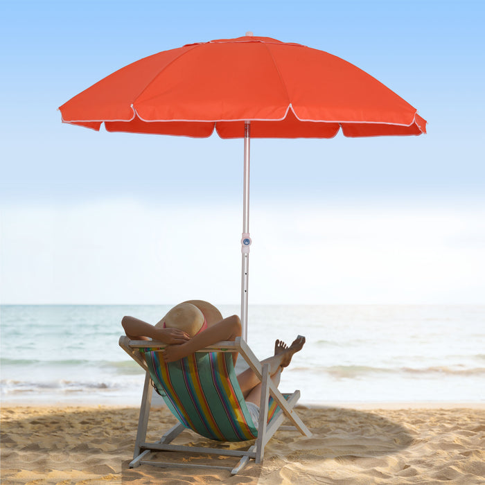 Arc 1.9m - Sturdy Beach Umbrella with Pointed Ground-Stake and Adjustable Tilt - Portable Sunshade for Outdoor Relaxation with Carry Bag, Vibrant Orange Color