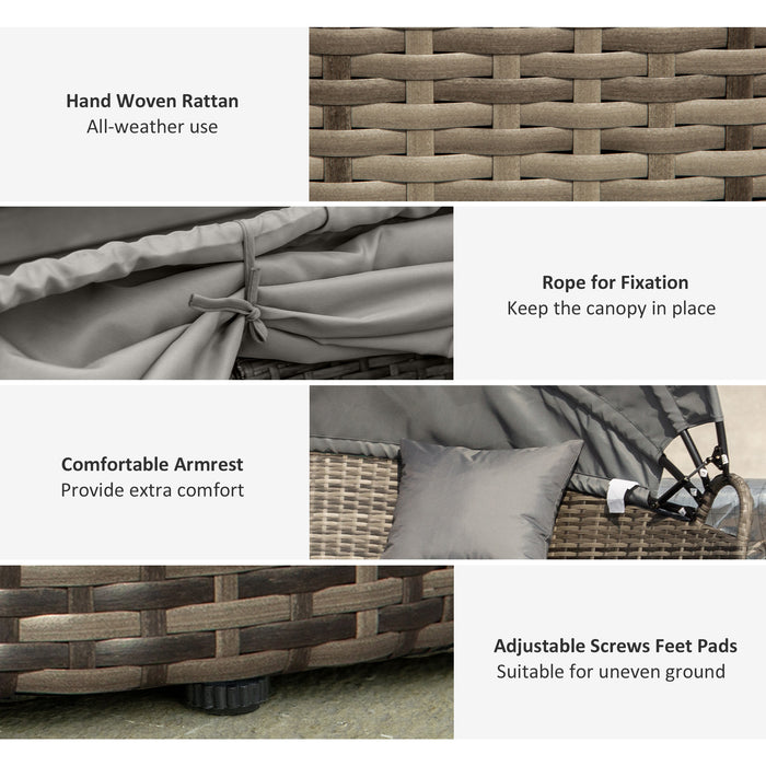 Rattan Outdoor Lounging Set - Cushioned Wicker Round Sofa Bed with Matching Coffee Table - Ideal for Patio Conversations and Relaxation in Grey