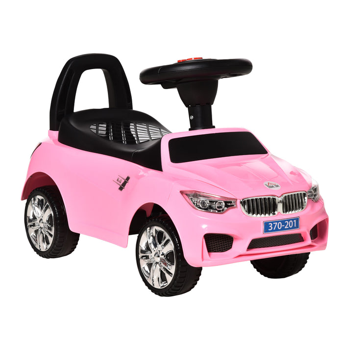 Toddler Sliding Ride-On Car with Music and Horn - Foot to Floor Slider Stroller with Working Lights and Hidden Storage - Large Steering Wheel, Pink, Ideal for Active Kids