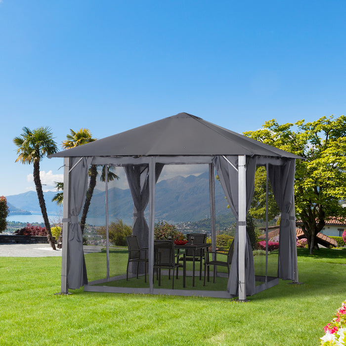 Deluxe Metal Frame Gazebo - Grey Draped Outdoor Shelter for Garden - Elegant Weather-Resistant Entertaining Space