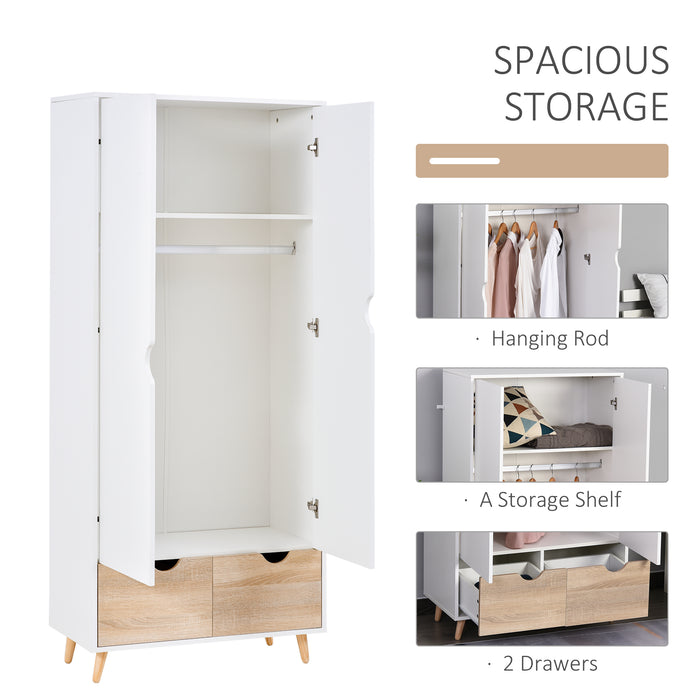 Elegant 2-Door Wardrobe with Shelving - Ample Storage for Clothing, Accessories & Footwear - Ideal for Home Organization with Wood Accents