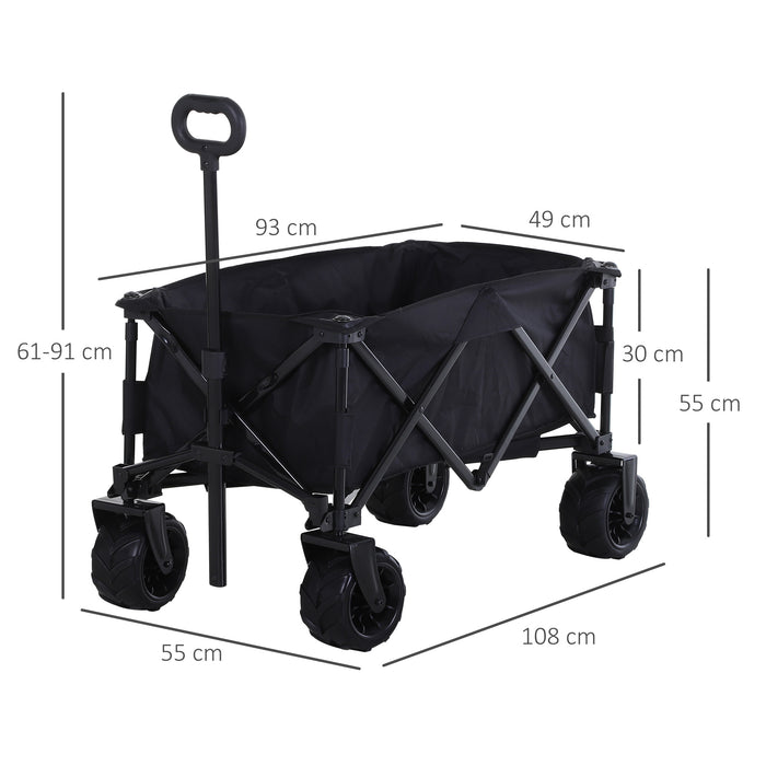 Outdoor Folding Utility Wagon - Heavy-Duty Cargo Cart with Wheels and Handle - Versatile Transport for Camping, Beach Trips, and Garden Hauling