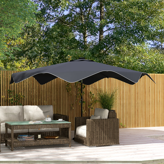 Outdoor Solar LED Patio Umbrella - Market Table Parasol with Tilt and Crank, 3x3m, Dark Grey - Ideal for Enhanced Evening Ambiance and Sun Protection