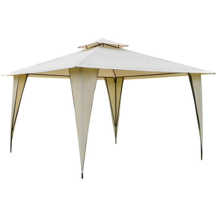 Outdoor Canopy Gazebo, 3.5x3.5m, with 2-Tier Roof and Steel Frame - Sideless Design for Garden Party and Gathering Shelter - Ideal for Open-Air Events, Beige Shade Cover