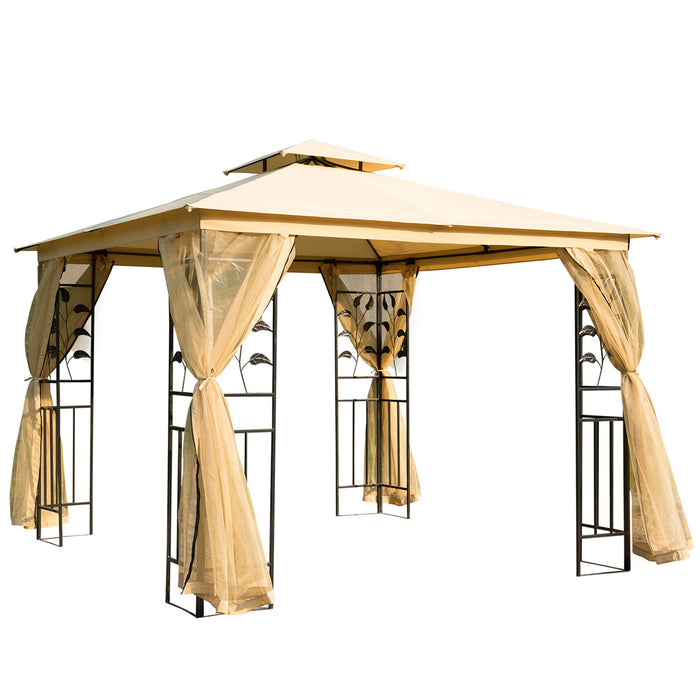 Double Top Gazebo - 3x3m Weather-Resistant Outdoor Shelter in Beige - Ideal for Garden Parties and Events