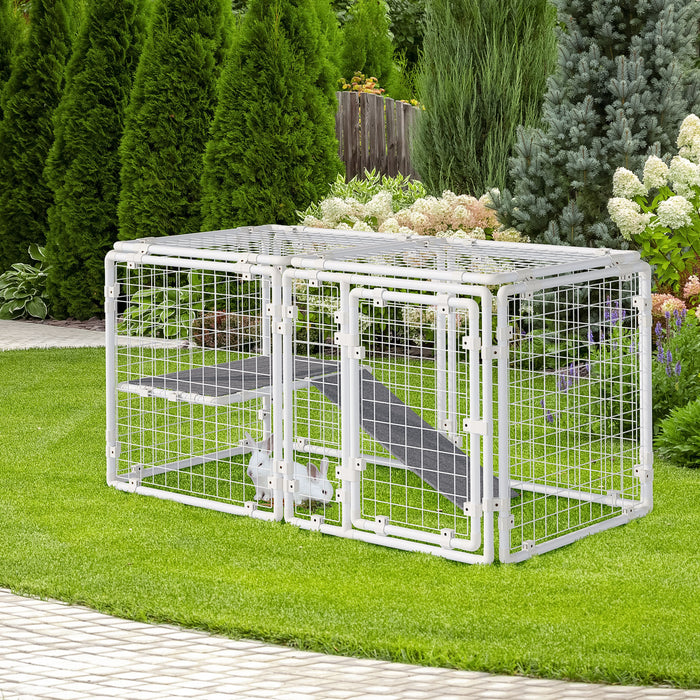 Large Bunny & Guinea Pig Hutch - 9-Piece DIY Rabbit Cage with Door, Ladder & Divider - Ideal for Small Animal Pet Homes and Habitats