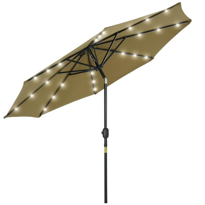 Solar-Powered 24 LED Parasol - Brown Outdoor Umbrella with Energy-Efficient Lighting - Perfect for Patio, Nighttime Ambiance